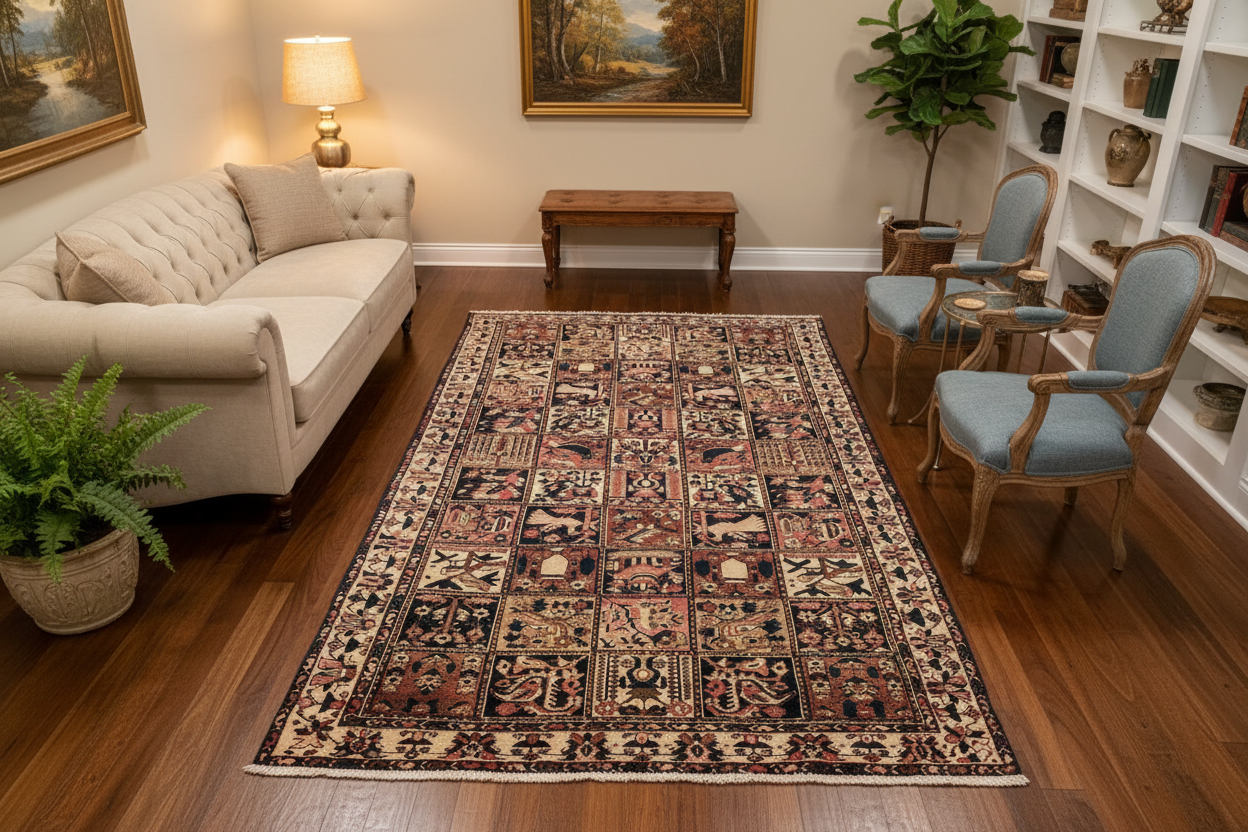 Vintage Bakhtiari Garden of Paradise Rug in Room